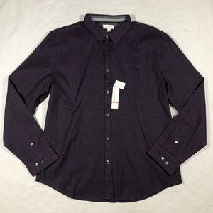 NEW Calvin Klein Mens  XL Slim Fit Dress Shirt Purple Black Plaid 100% Cotton